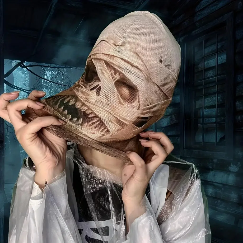 3D-gedruckte Mumien-Stoffmaske – realistisch, furchteinflößend und perfekt für eine Nacht voller Geisterjagden. Atmungsaktiv – Detail 2
