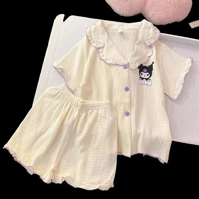 

Sanrio, новый стиль, пижамы Kuromi, летние детские милые комплекты для девочек, повседневная свободная удобная кавайная домашняя одежда с героями мультфильмов, элитные подарки