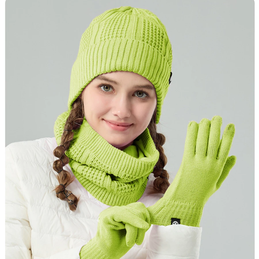 3pcs-set-women-winter-beanies-snood-gloves-solid-color-knitting-fleece-lined-thickened-winter-caps-set-green-purple-orange-blue