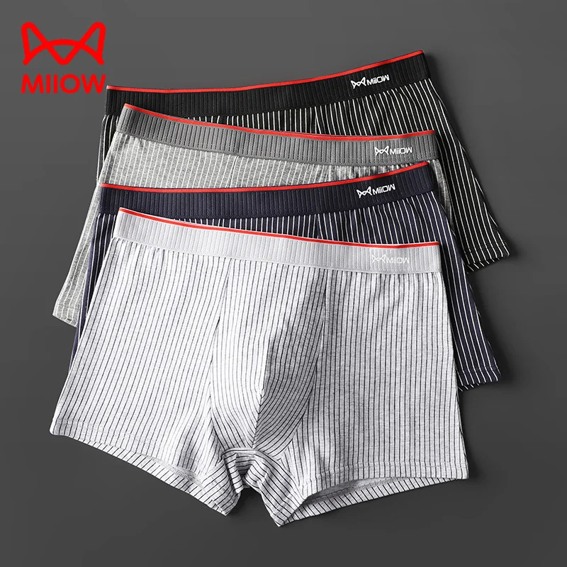 MiiOW 3/4Pcs Striped Panties Boxershorts Organic Cotton Men Underwear Boxer Shorts Antibacterial Seamless Underpants PLUS 5XL