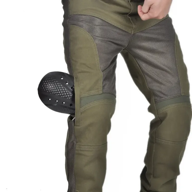 Motorcycle Jeans Men's Army Green Motorcycle Pants Mesh Breathable Summer Casual Stretch Riding Pants Anti-drop
