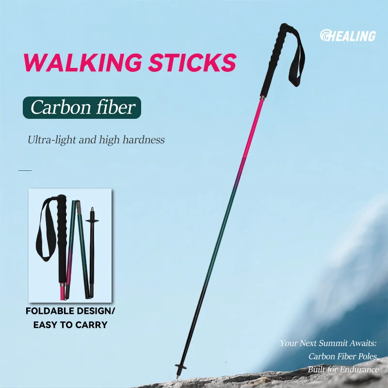 

120gUltra Light Weight Trekking Poles Folding Carbon Fiber Hiking Sticks Outdoor Walking Sticks 5-Section Cane