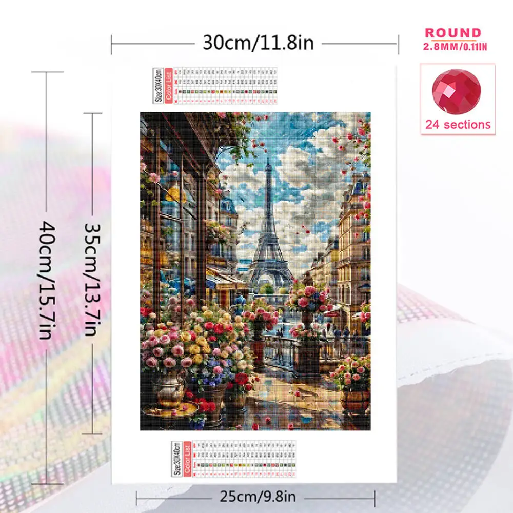 Evershine Eiffel Tower Diamond Embroidery Landscape Painting Flower DIY Picture Rhinestones Diamond Mosaic Street Handmade Hobby