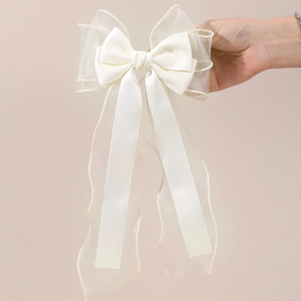 Mädchen-Haarspange aus Chiffon mit Schleife, elegante Haarspangen mit langem Band für Kinder, Hochzeit, Abschlussball, Alltag, französischer Stil, Haar-Accessoires – Detail 8