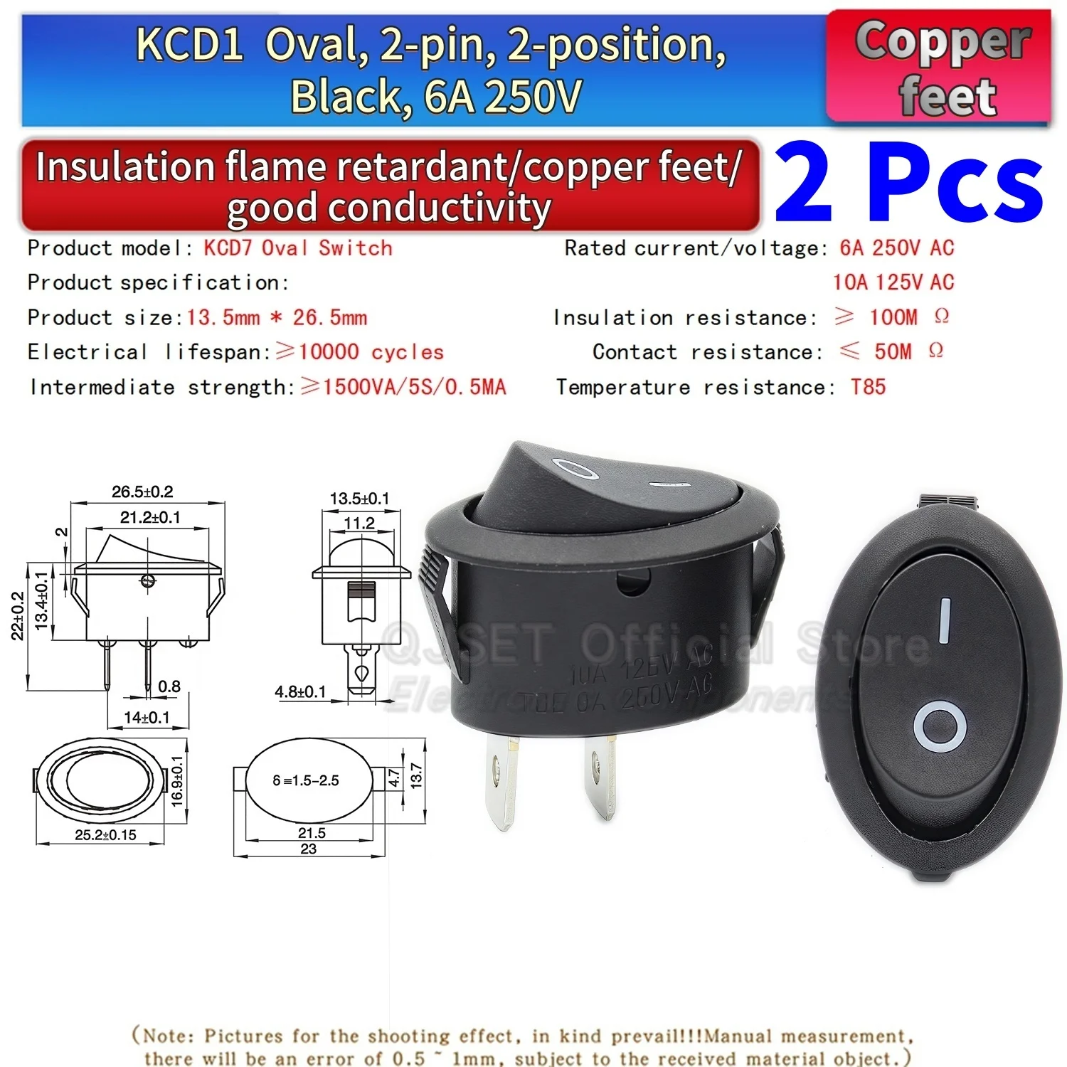 2 Stück KCD7 KCD1 Ovaler Schalter 2 Pins 2 Stufen / 3 Pins 3 Stufen, Elektrischer Wasserkocher Wippschalter mit/ohne Beleuchtung – Detail 8