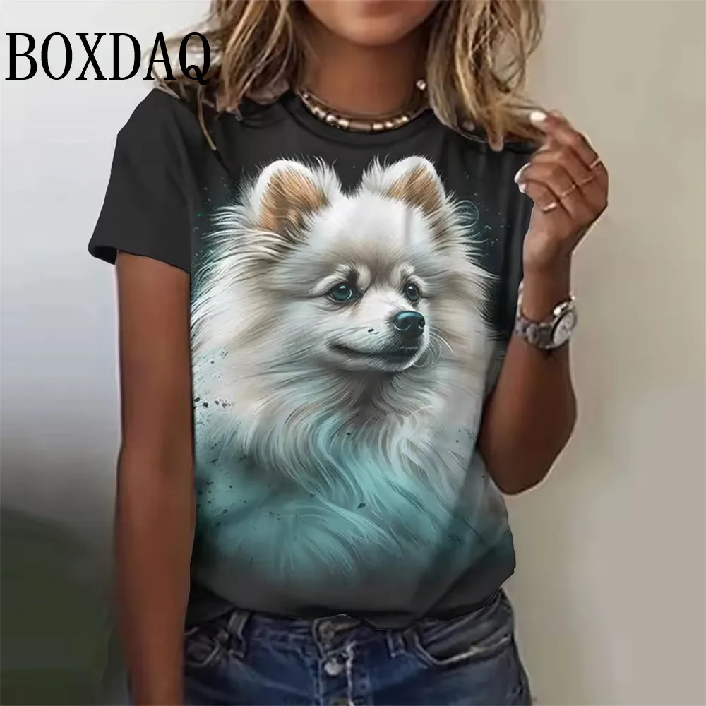 Fashion Women's Short Sleeve Round Neck T-Shirt Summer Outdoor Casual Tops Funny Animal Puppy Printing OverSize Women's Clothing