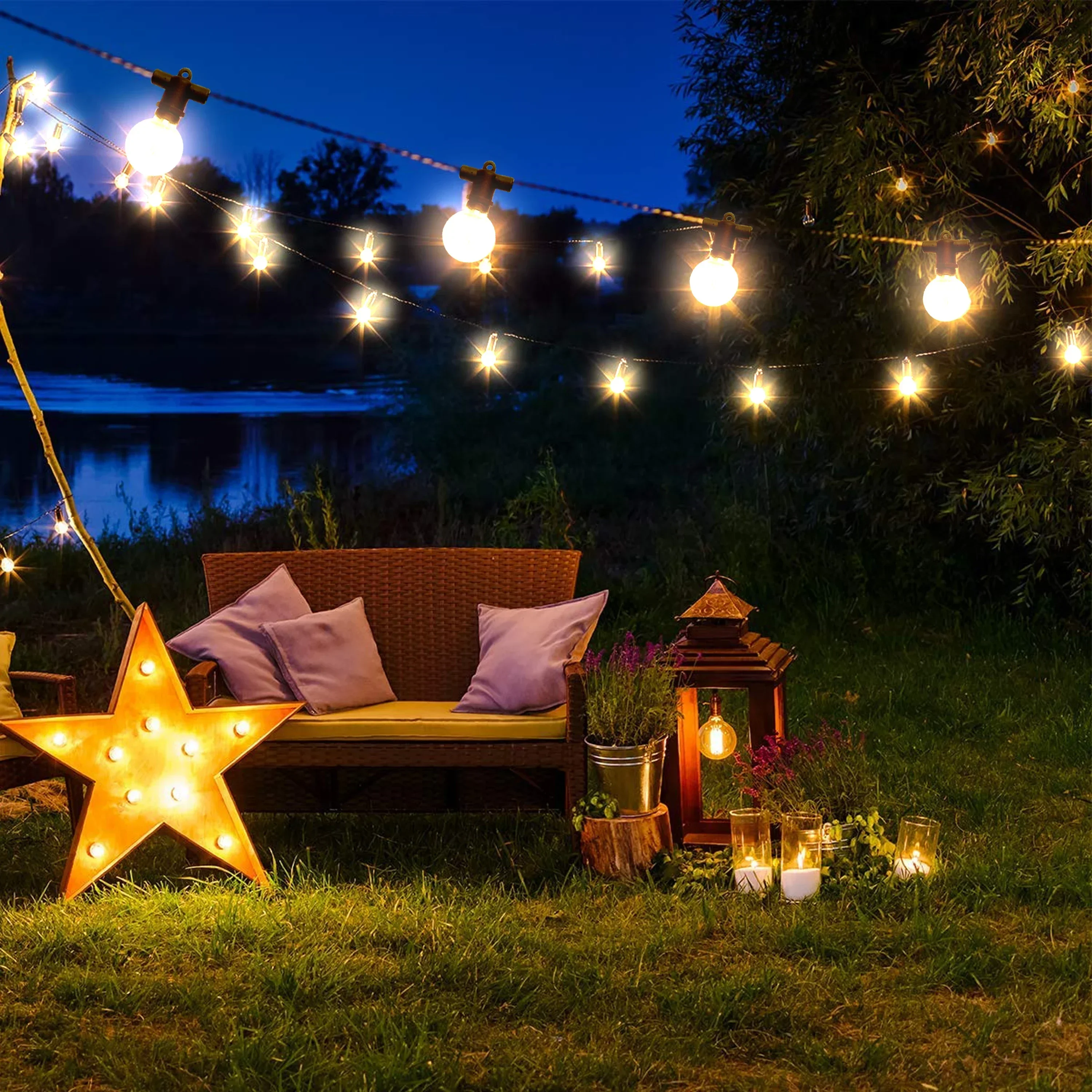 Festoon Outdoor Christmas led Lights Retro G40 Bulb Warm White IP65 Copper Fairy String Lights For New Year\'s Garland Decoration