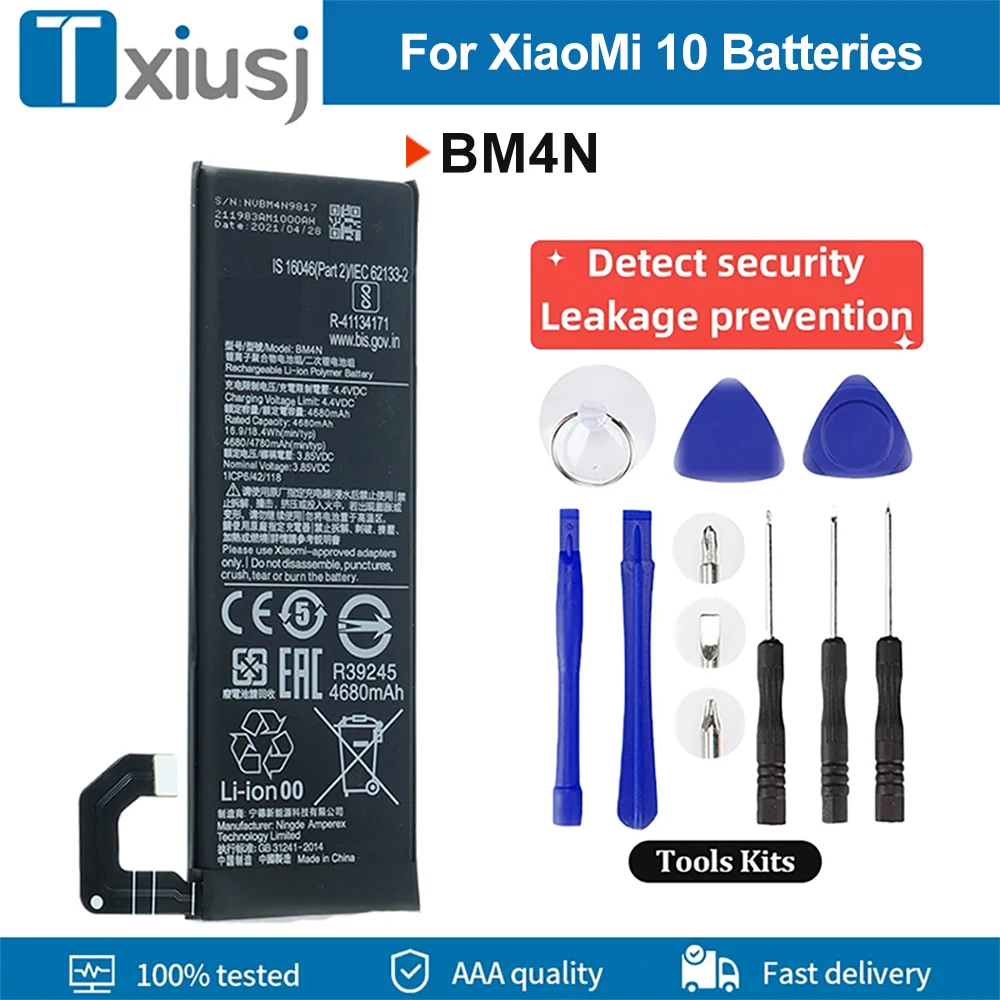 100% Tested For Xiaomi BM4N Replacement Phone Battery For XM 10 Batteries Internal Bateria Safety Detection Leakage Prevention