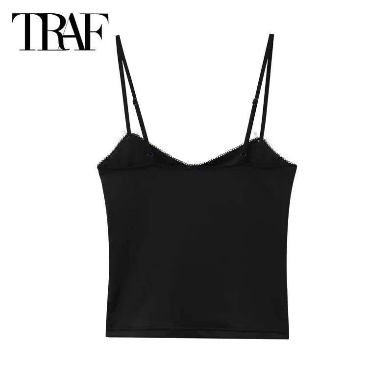 TRAF Women\'s Top 2024 Summer Tanks&Camis Sexy Butterfly Slip Tops Ladies Fashion Casual Backless Sleeveless Black Camisole