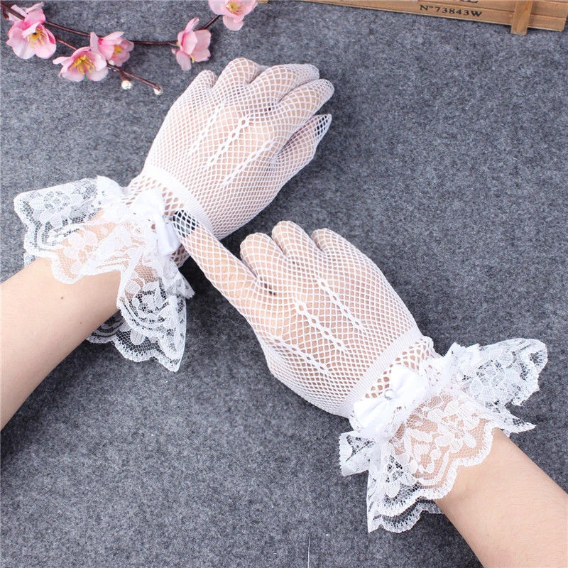 Lace Fashion Design Bridal Wedding Etiquette Gloves Women Black White Summer Uv-proof Driving Gloves Mesh Fishnet Gloves