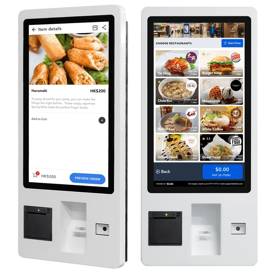 

For touch screen display horizontal or wall mounted kiosks restaurant order taking machine kiosk with printer