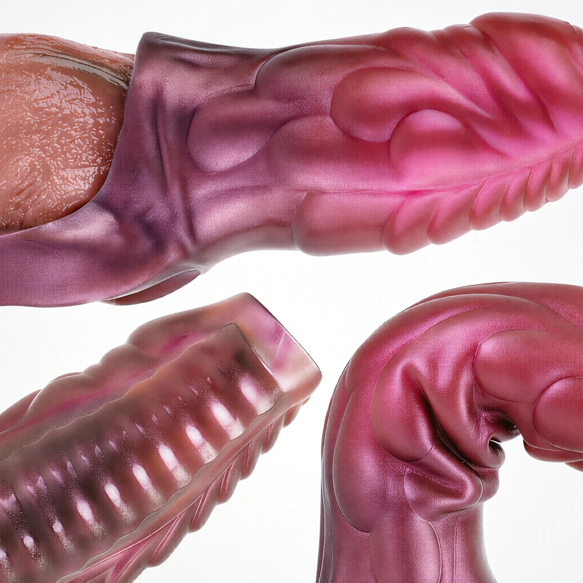 SHAZ Gradient Red Purple Texture Penis Sleeve for Men, Liquid Platinum Silicone Ultra Thin Soft Comfortable Body Safe Adult Toy