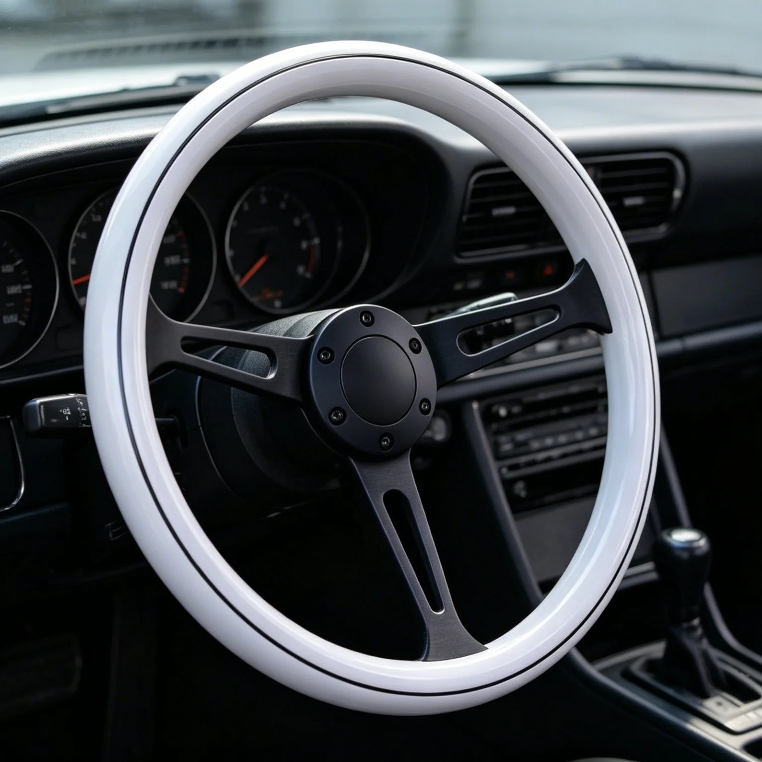 

Universal 15" White Retro Steering Wheel with Black Spokes, Classic Wood Style Drifting Steering Wheel for Old School Cars