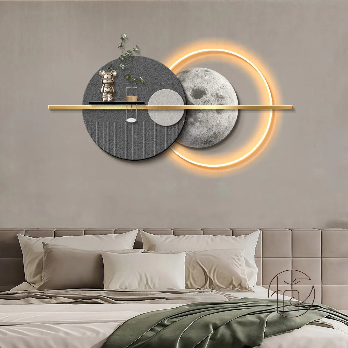 Modern light luxury living room decoration painting with a sense of luxury, creative moon three-dimensional sandstone lamp paint