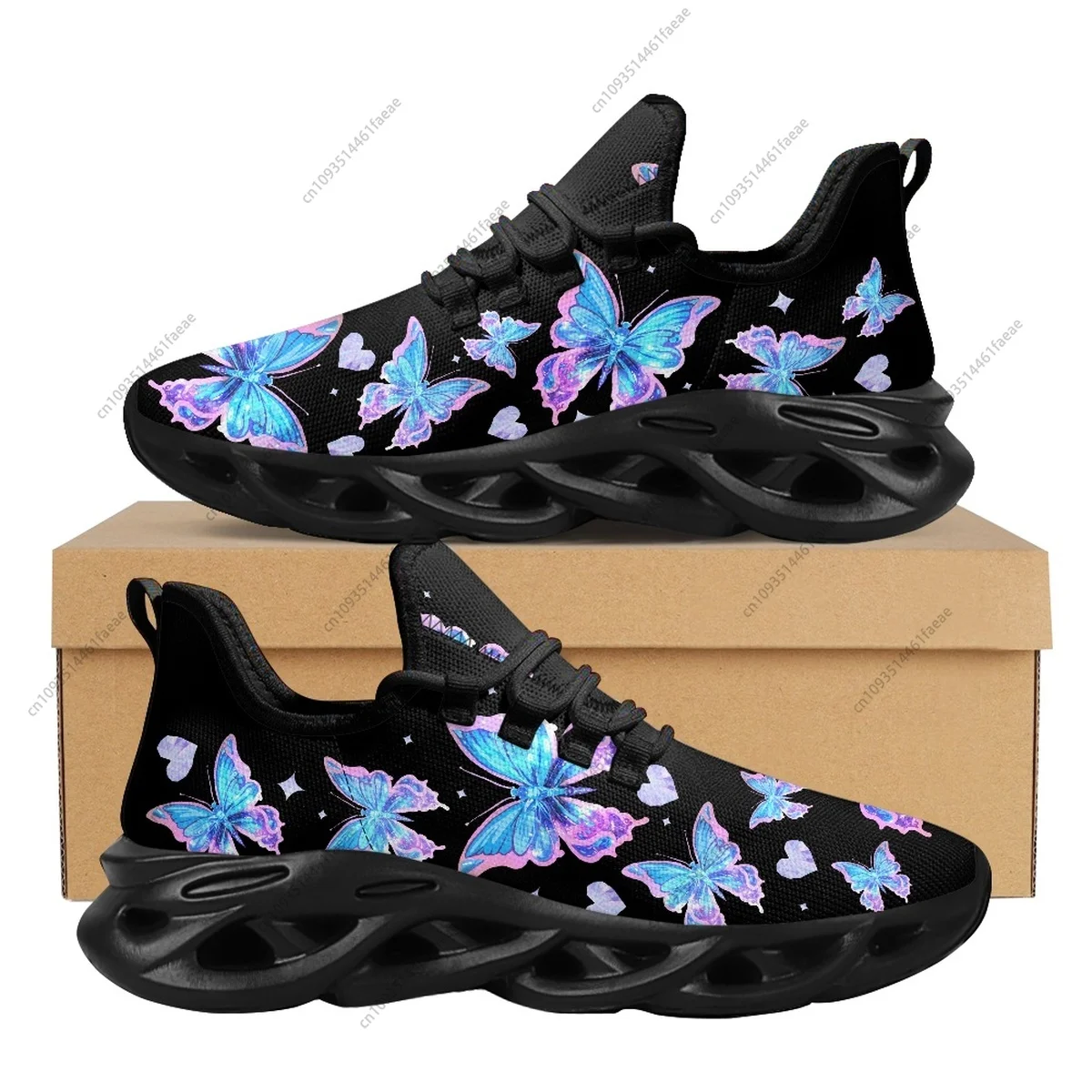 

Custom Vintage Shinning Butterflies Gradient Print Mesh Shoes for Women Lightweight Round Toe Platform Sneakers Size 35-46