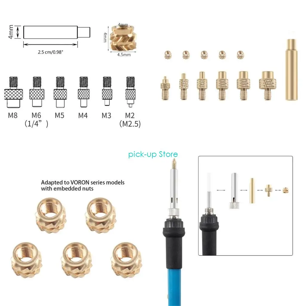 

Q5WA Heat Set Insert Soldering Tips Adapter Install Thread Insert Nut Soldering Irons
