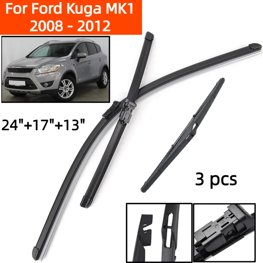 

ZHANGU Wiper LHD Front & Rear Wiper Blades Set For Ford Kuga MK1 2008 - 2012 Windshield Windscreen Window Brushes 24"+17"+13"