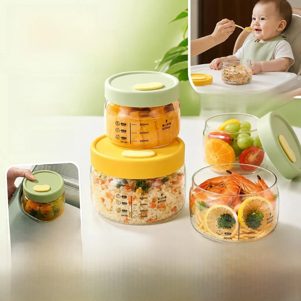 

Portable Glass Food Bowl for Babies External Use Steam Cooking Food Grade Baby Food Box High Temperature Resistant Lunch Box