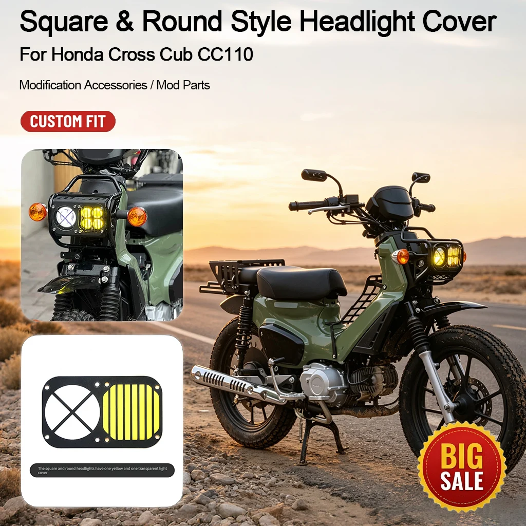 Motorcycle Modified Square Round Headlight Cover Headlamp Shell No-drilling Direct Fit for Honda Cross Cub CC110