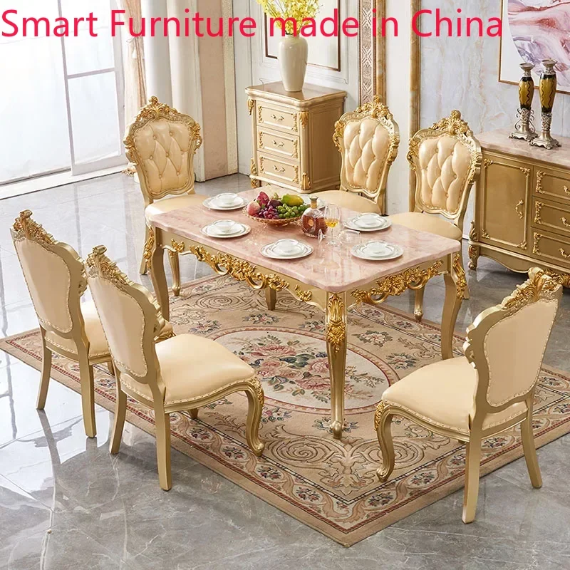 

Wooden Luxury Table Gold Vintage European Space Saving Dining Table Rectangular Living Room Esstisch Restaurant Furniture