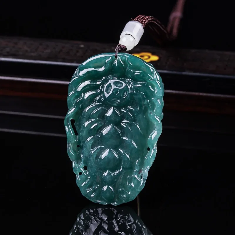 Natural A-grade Jade Blue Water Mighty Dragon Brand Atmospheric Pendant Ice Seed Jade Zodiac Dragon Men's Pendant