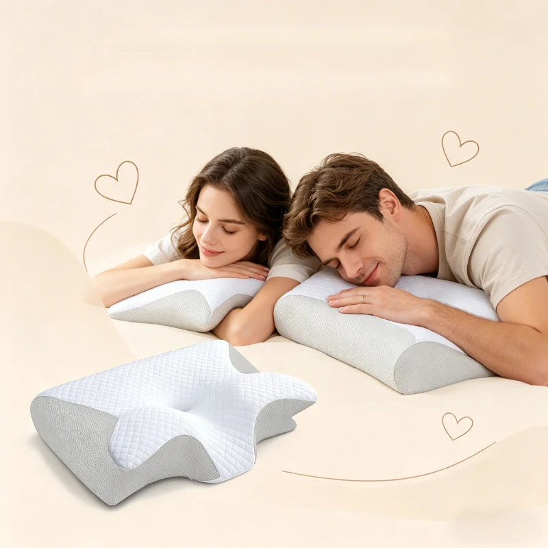 1 Paquete de Almohada Cervical de Espuma Viscoelástica 2 en 1, Almohada Ergonómica Ortopédica de Contorno para Alivio del Dolor de Cuello y para Dormir