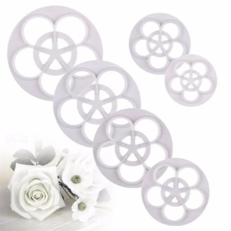 6Pcs/Set Rose Flower Fondant Cake Mold Sugar Craft Portable Decorating Cookie Cutter Mold Gum Paste Cutter Tool Decorating Tools