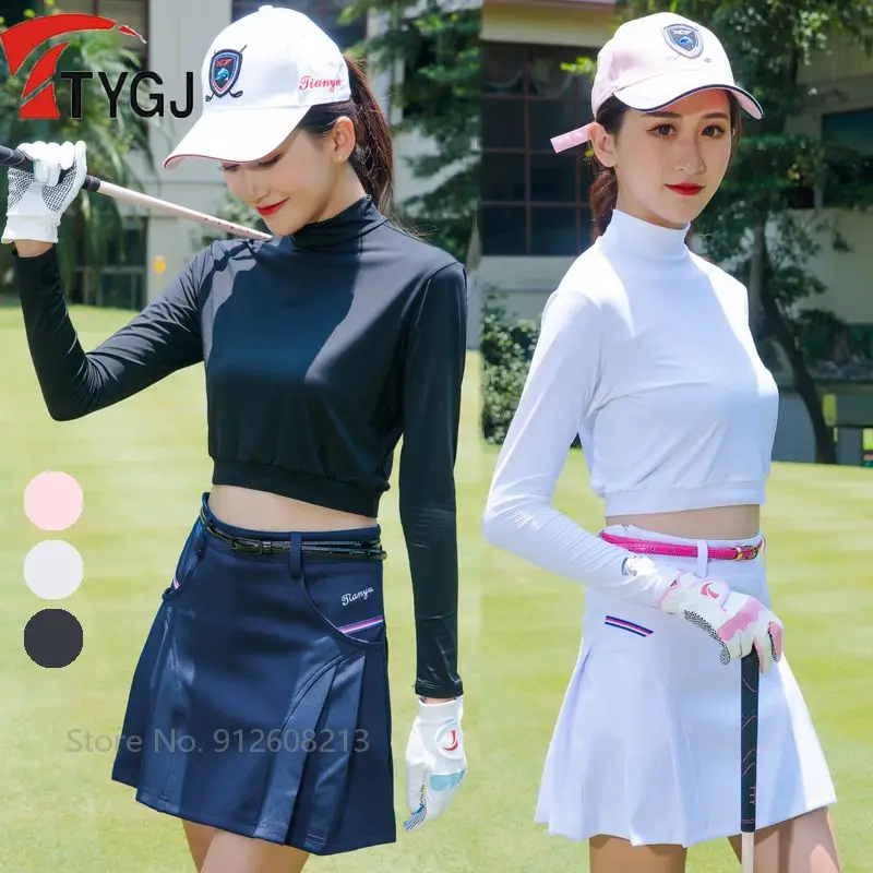 

Ttygj Women Sunscreen Golf Cropped Tops Ladies Quick Dry Long Sleeve Golf Shirts Ice Silk Cooling Short T-Shirt Slim Underwear