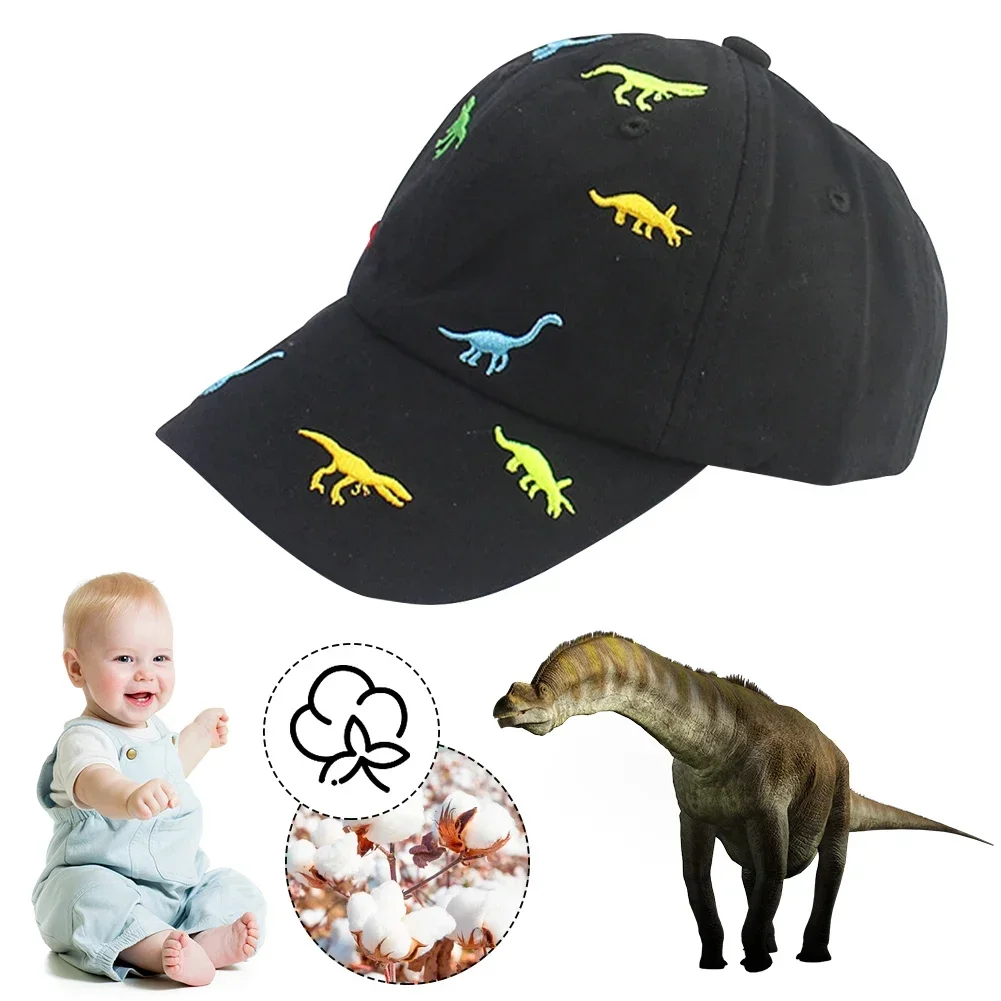 Cotton Little Dinosaur Embroidery Hat Cartoon Dinosaur Pattern Summer Cap Cute Toddlers Sun Hat UV Protection for Babys Toddlers