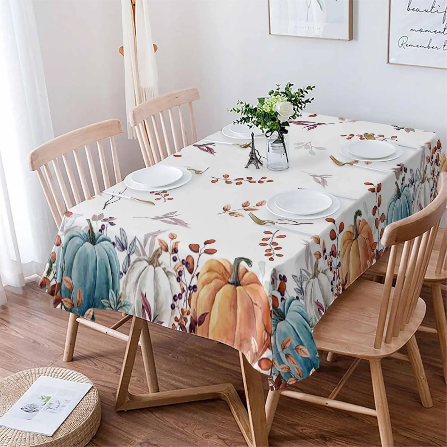 Fall Harvest Pumpkins Maple Leaves Rectangle Tablecloth for Table Decor Reusable Kitchen Dining Table Cloth Autumn Decorations