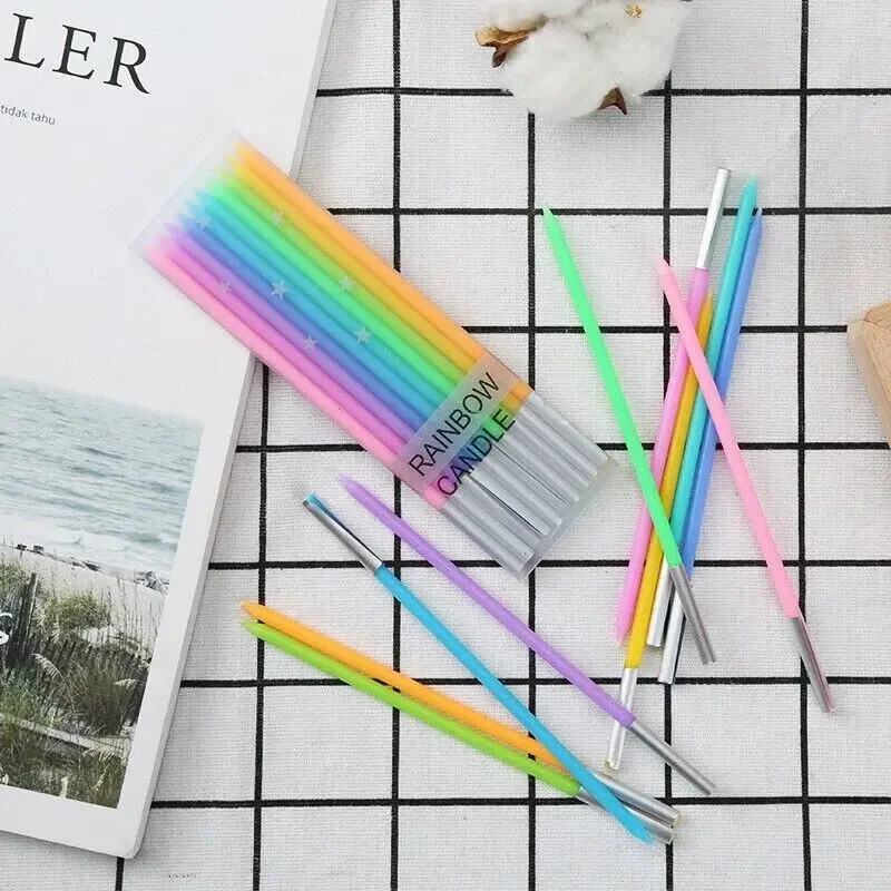 1Set Long Rainbow Cake Candles Birthday Candles Long Thin Candles In Holders for Birthday Wedding Party Cake Decorations