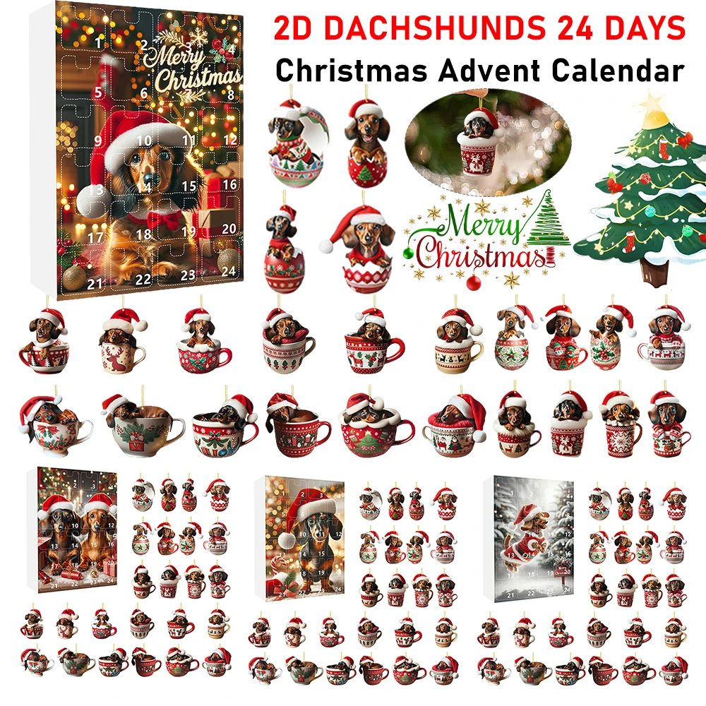 2024 Advent Calendar Christmas Dachshunds Countdown Calendar Cute Animal Hanging Decoration New Year Cartoon Festival Kids Gifts