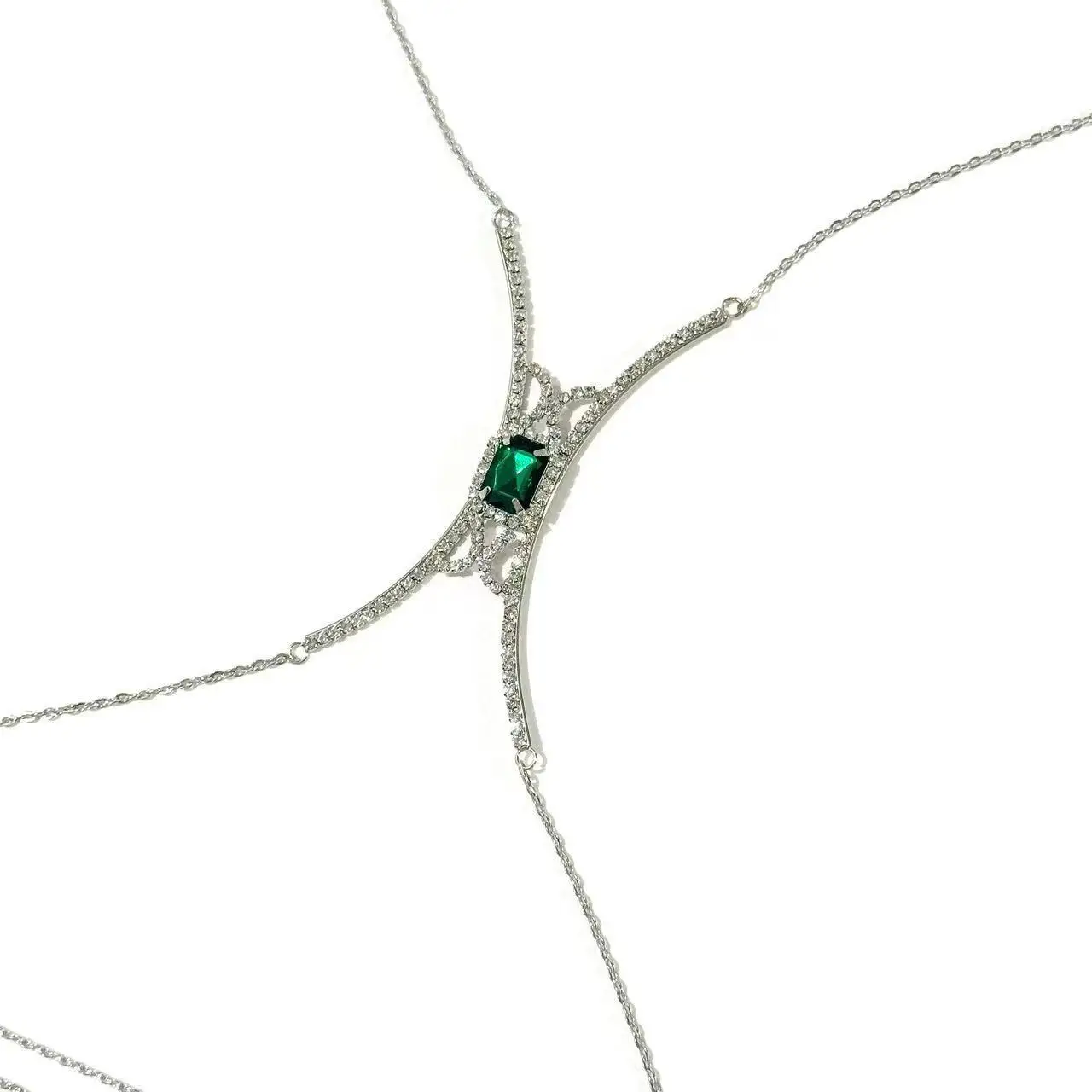Fashionable body accessories, sexy geometric square green rhinestone bra body chain jewelry view 6