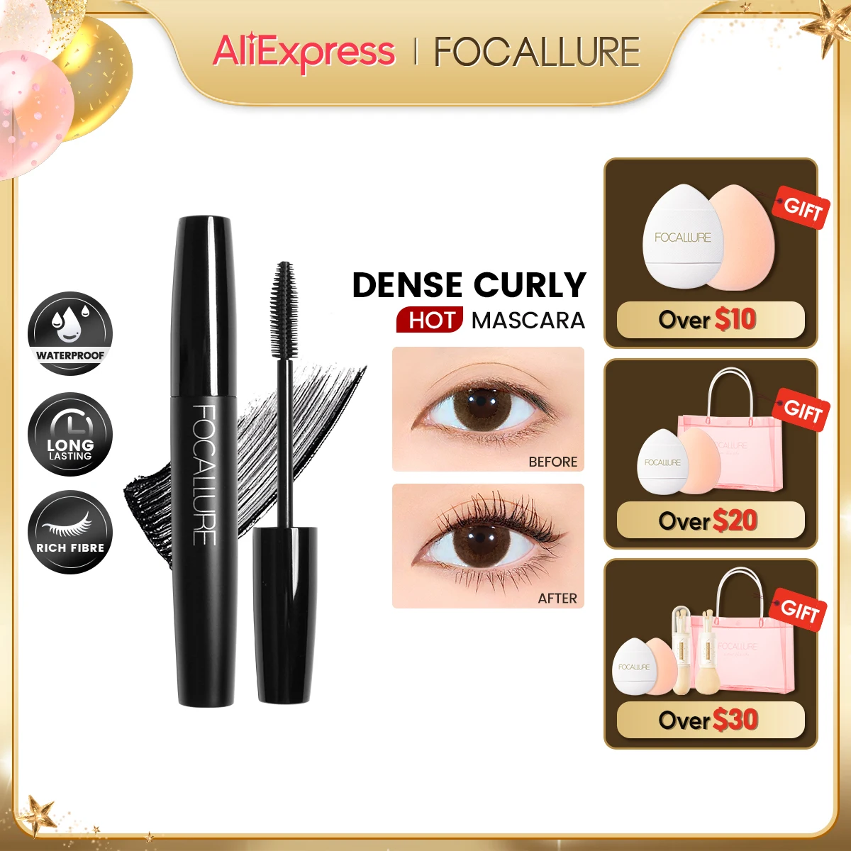 

FOCALLURE Curled Lashes Lengthening Black Mascara Waterproof Long-wearing Eyelash Extension Eye Beauty Makeup Women Cosmetics