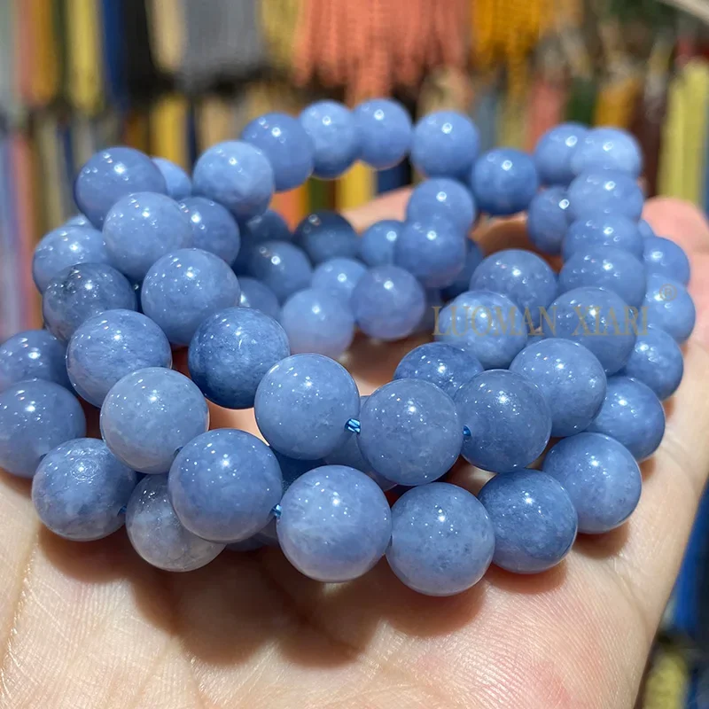 Natural Stone Blue Angelite Beads Loose Round Spacer Beads for Jewelry Making DIY Charms Bracelets Accessories 6 8 10MM 15\'\'