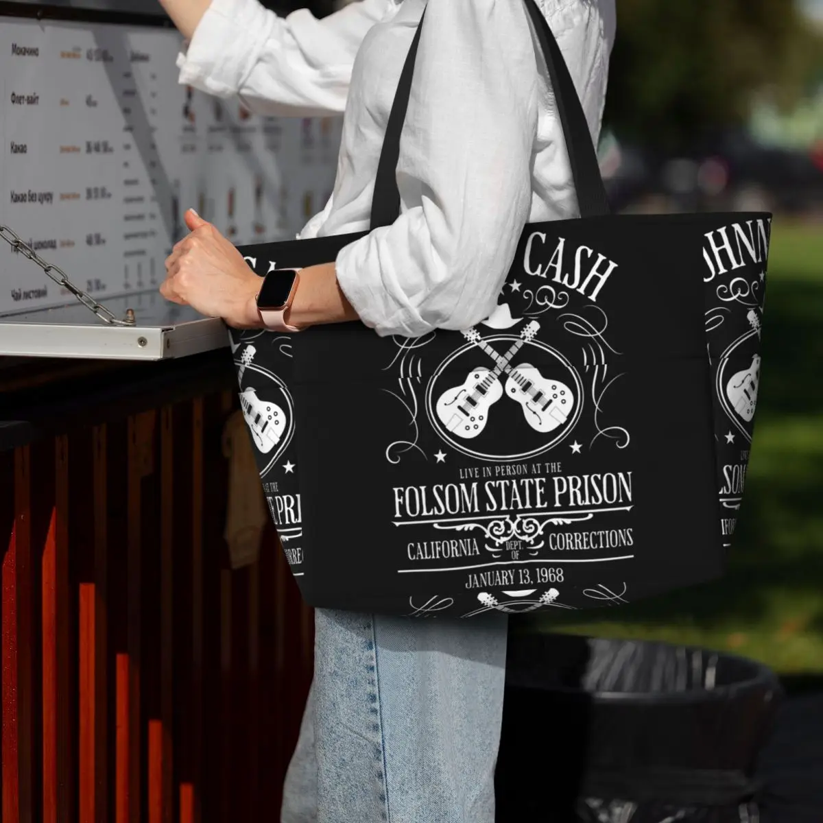 

Johnny Cash Live At Folsom State Prison Jan 13 Beach Tote Bag Sport Gym Yoga Duffle Large Tote Bag Women Travel Bag Fitness bag
