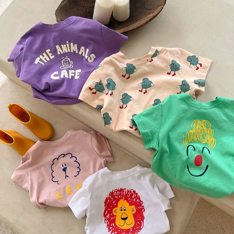 

2023 Summer Kids T-shirt Short-sleeve Tops for Baby Cartoon Boys Shirts Girls Blouse Children Tees Toddler Outfits Clothes