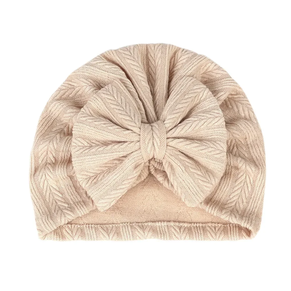 Chapéu de turbante elástico macio para bebê com arco, gorro infantil, respirável, cor sólida, gorro para menina, recém-nascido, infantil, primavera,