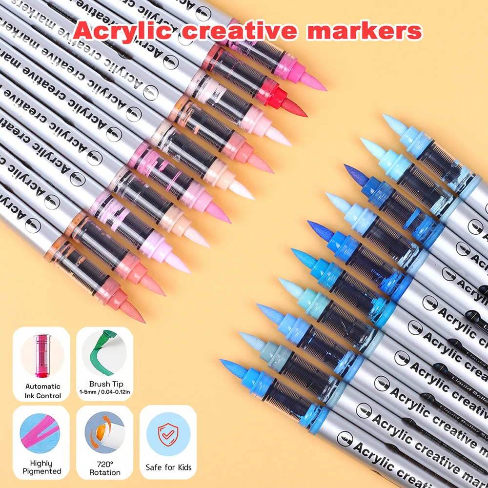 Borrence Acrylic Brush Markers Set 10Pcs/Box 120 Colors Soft Head School Supplies Automatic Ink Control System Paint Art Markers