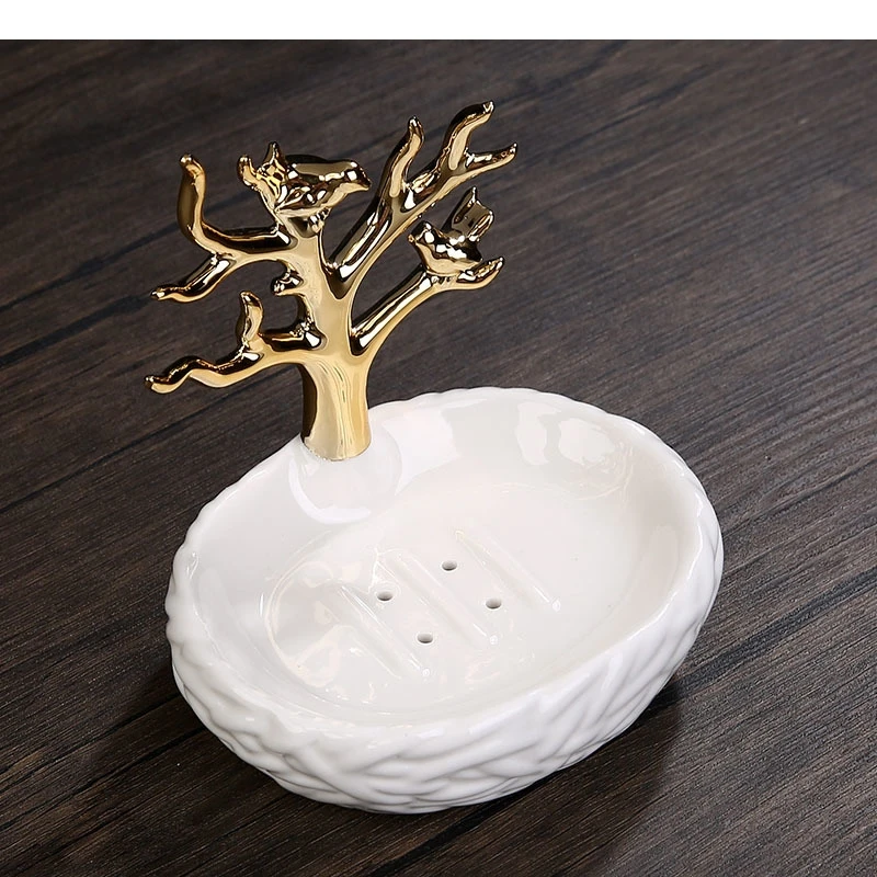 Gilded Ceramic Soap Dish Hedgehog Shape Drain Holder Bathroom Decoration Accessories Boxes Porcelain Bath Supplies