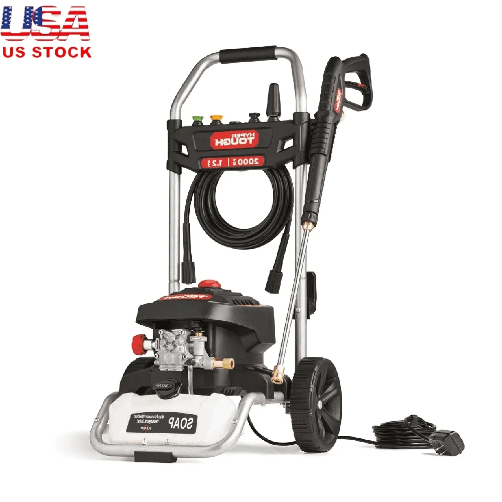 

Electric Cold Water Pressure Washer 2000 PSI 1.2 GPM 1800W Motor with Turbo Nozzle Total Stop System and Accessories Storage