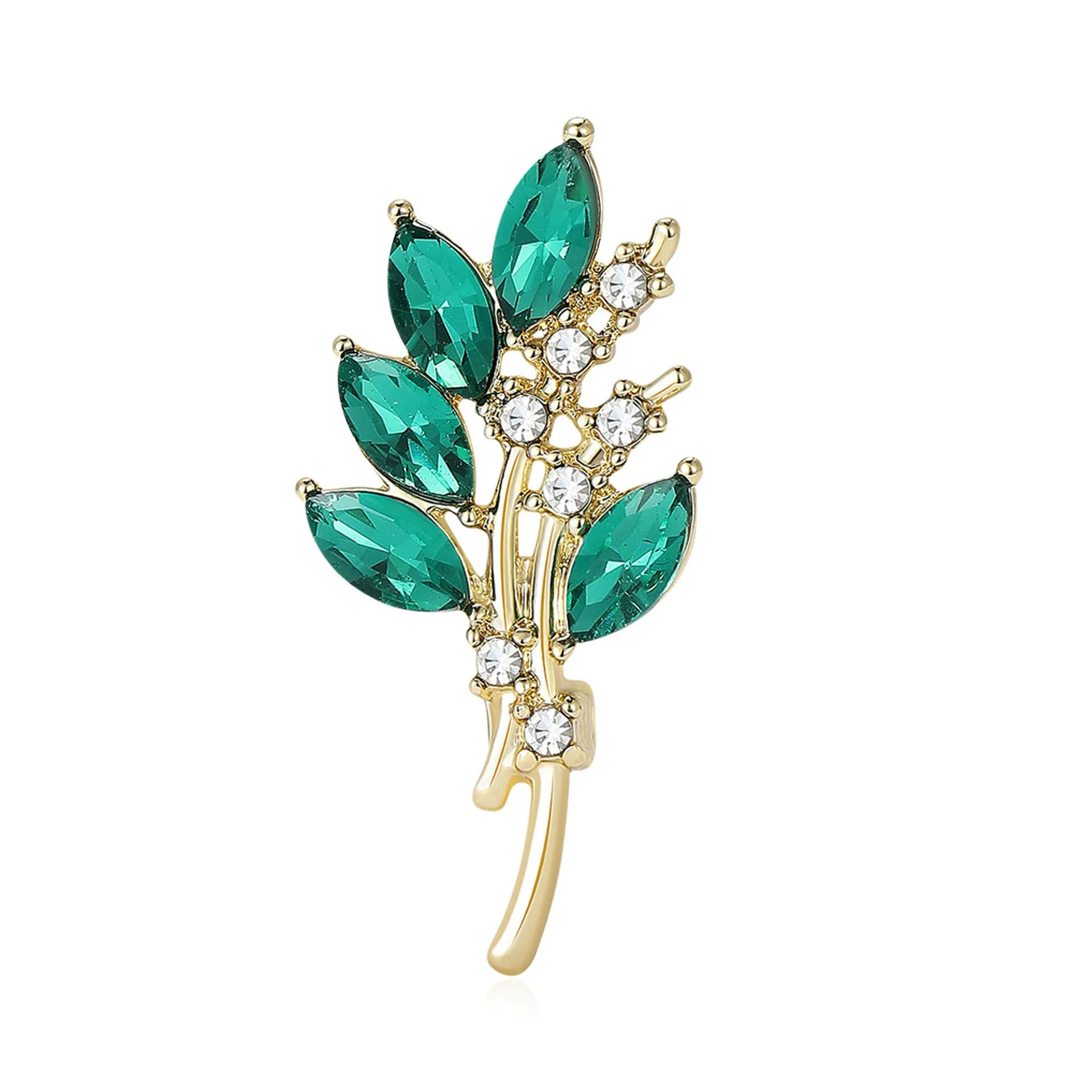 Luxury Rhinestone Olive Branch Brooches for Women Unisex Plant Pins Casual Party Accessories Friends Decoration Gift