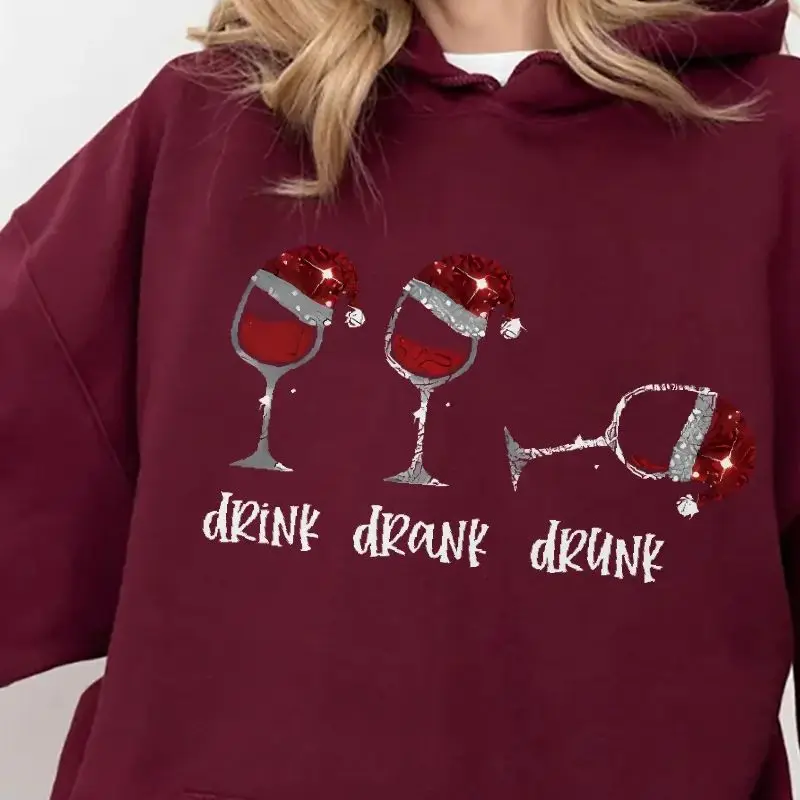 

Retro Vintage Sweatshirt Graphic Hoodies Y2K Tops Casual Daily Wear Unisex Stylish PulloveHoliday Festive Christmas Wine Glasses