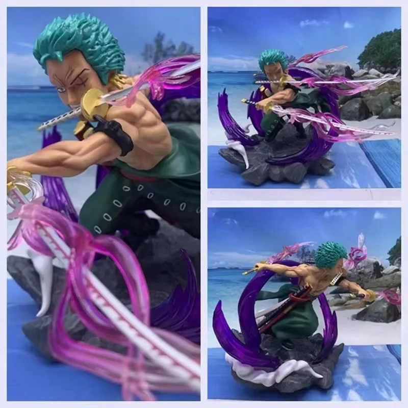 

One Piece Roronoa Zoro Q Version GK Action Figure Three Thousand Worlds Special Effect Scene Anime Statue Desktop Decor Model