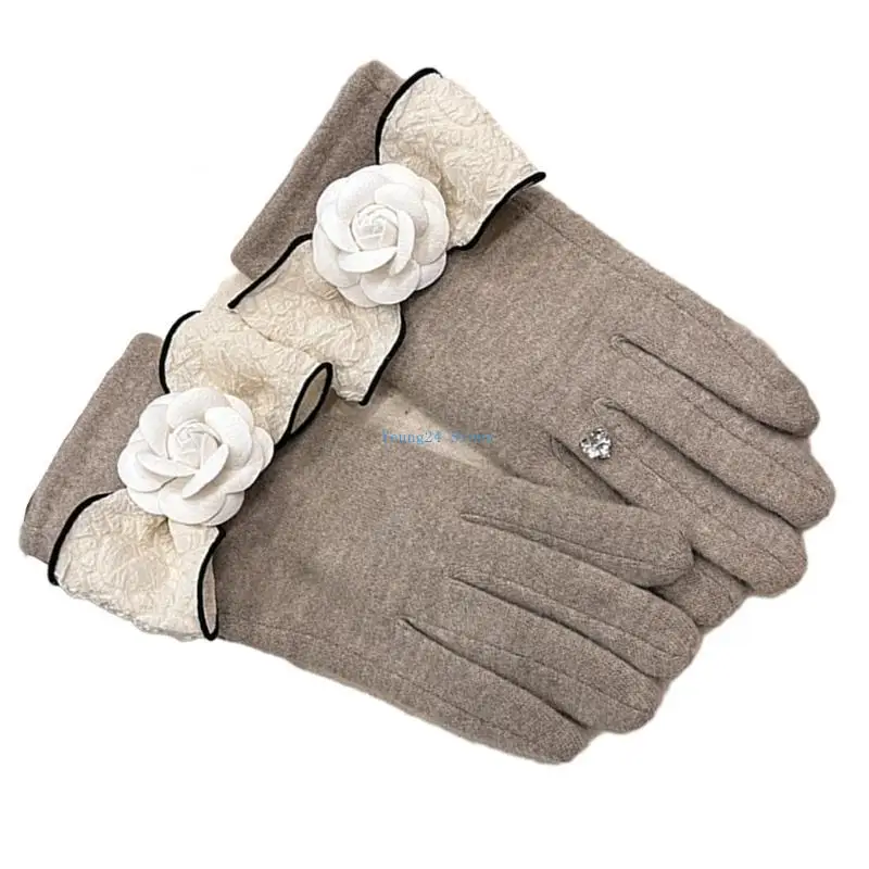 

P8DB Thick Liner Warm Gloves for Women Winter Full Finger Gloves Bowknot Hand Warmers