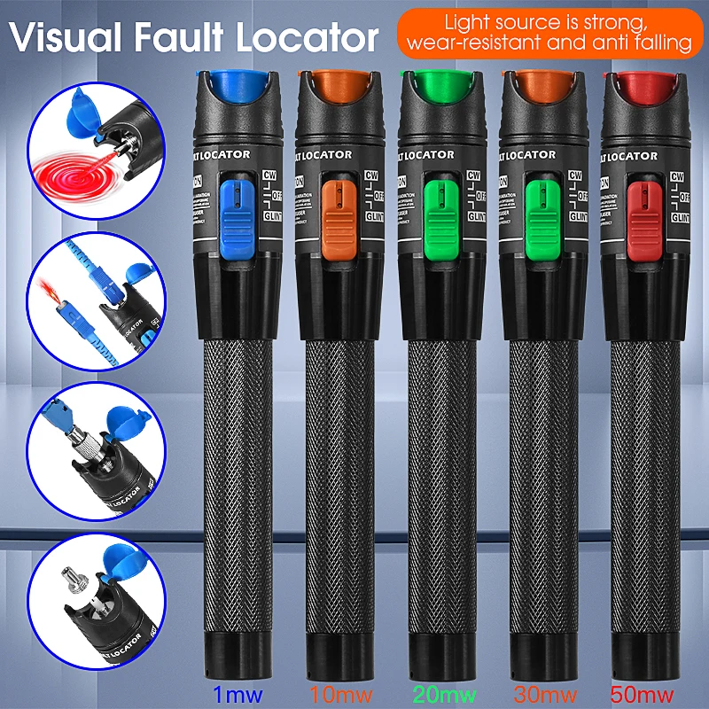 VFL 50MW/30MW/20MW/10MW Visual Fault Locator,Fiber Optic Cable Tester 5-50KM Range,Red Laser Light Pen