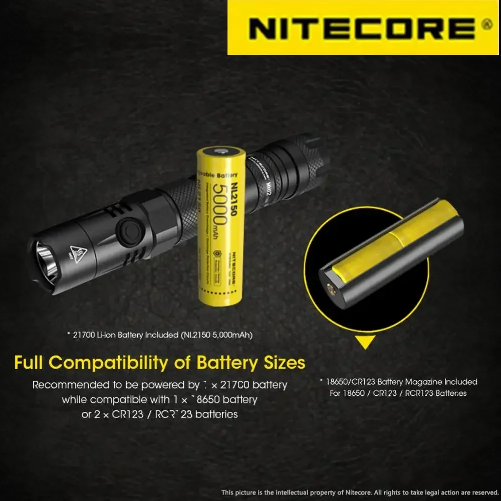 NITECORE MH12 V2 1200 Lumens XP-L2 V6 LED USB-C Rechargeable Flashlight Include 5000mAh NL2150 Battery Outdoor Search Torch