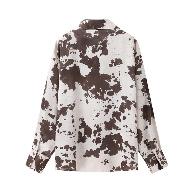 Summer 2025 New French Commuter Style Comfortable and Versatile, Animal Print Lapel Single-breasted Long-sleeved Shirt