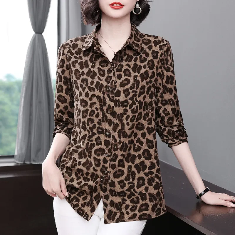 

Chiffon Stylish Women's Shirt New Large Size Print Loose Top Slimming Shirt Fashion Leopard Print