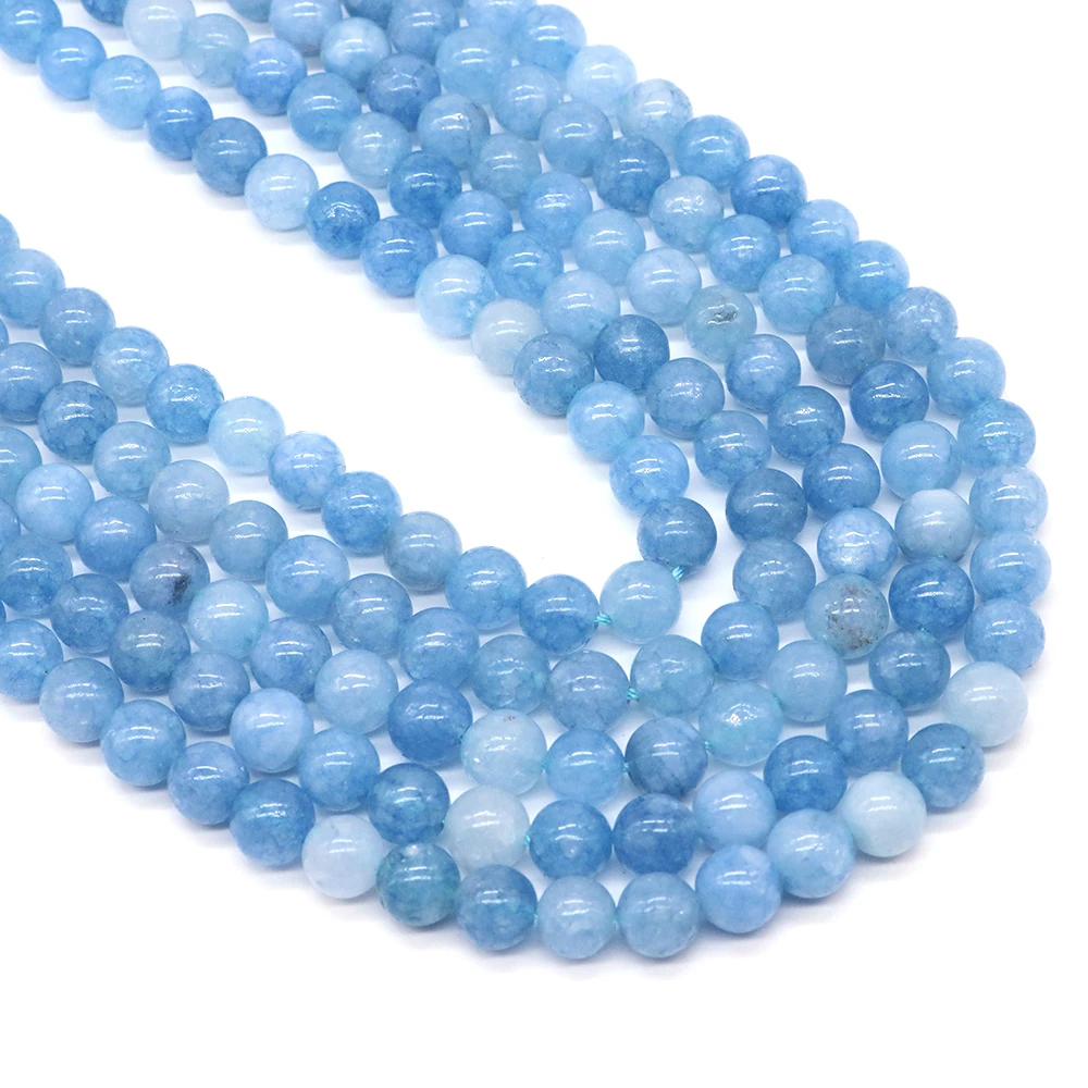 1 Strand Natural Aquamarine Stone 4/6/8/10mm Round Gembead With Holes DIY Charms Needlework Crafts Making Accessories Wholesale